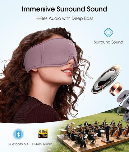 سماعات رأس بلوتوث MUSICOZY، قناع نوم لاسلكي مع بلوتوث 5.4، مكبرات صوت ستيريو رفيعة للغاية، وقت تشغيل 14 ساعة، قناع عين مريح للنوم الجانبي، هدايا السفر والاسترخاء للرجال والنساء in Kuwait