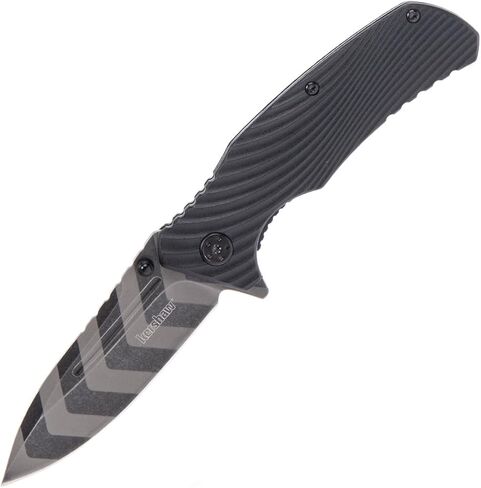 Kershaw - سكين جيب مغسول بالنمر، سكين Bushkraft سكين خارجي حصري مصنوع من مقبض فولاذي 8Cr13MoV مصنوع من المطاط اللدن حراريًا باللون الأسود in Saudi Arabia