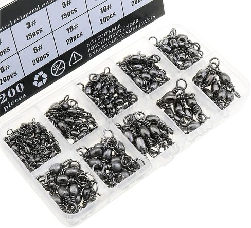 200PCS 5 Sizes Carbon Steel Swivel Connectors Fishing Bucket Swivel Ball Bearing Fishing Swivel Fishing Gear Hook and Line Connector in Saudi Arabia