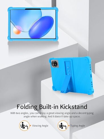 حافظة كمبيوتر لوحي Blackview Tab 20 WiFi مقاس 10.1 بوصة، حامل من السيليكون الناعم BOVUGAC قابل للتعديل مضاد للصدمات مناسب للأطفال لجهاز Tab 20 WiFi 10.1 بوصة (أزرق سماوي) in Kuwait