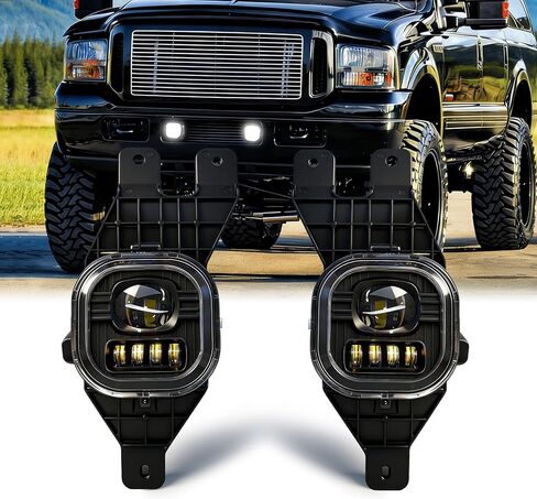 Professional Fog Light Assembly, Clear Waterproof Front Lights Compatible with 1999-2004 Ford F250 F350 Super Duty, 2001-2004 Excursion DOT Approved in Saudi Arabia