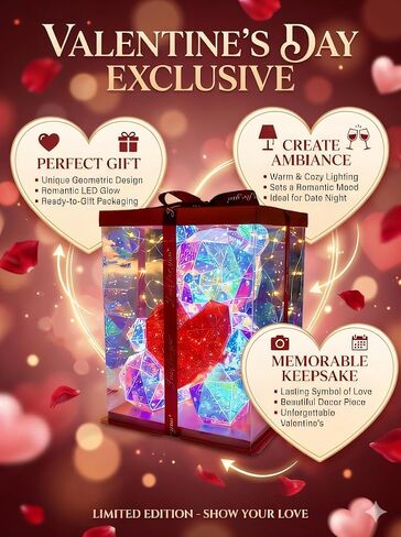 LED Valentines Romantic Gift Teddy Bear Night Light, Holographic Iridescent Design, Nursery Decor Display Box with Ribbon (Red Heart, Medium) in Saudi Arabia