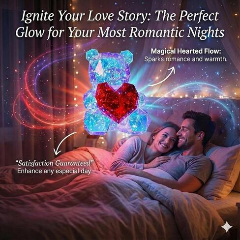 LED Valentines Romantic Gift Teddy Bear Night Light, Holographic Iridescent Design, Nursery Decor Display Box with Ribbon (Red Heart, Medium) in Saudi Arabia
