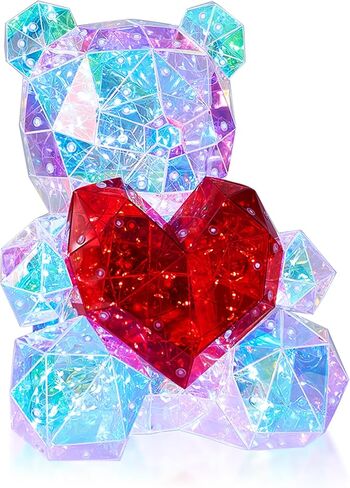 LED Valentines Romantic Gift Teddy Bear Night Light, Holographic Iridescent Design, Nursery Decor Display Box with Ribbon (Red Heart, Medium) in Saudi Arabia