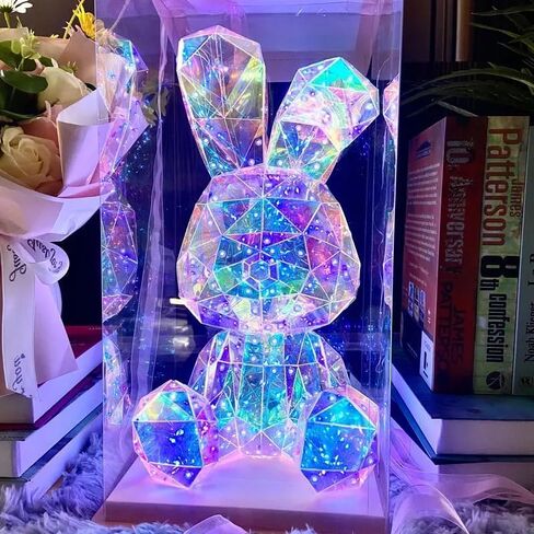 LED Valentines Romantic Gift Teddy Bear Night Light, Holographic Iridescent Design, Nursery Decor Display Box with Ribbon (Red Heart, Medium) in Kuwait
