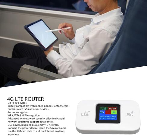مودم Yosoo Health Gear 4G LTE WiFi مع شاشة ملونة، سرعة عالية 300 ميجابت في الثانية، يدعم 10 أجهزة، راوتر WiFi متنقل آمن ومشفر للهاتف والكمبيوتر المحمول والكمبيوتر اللوحي in Kuwait