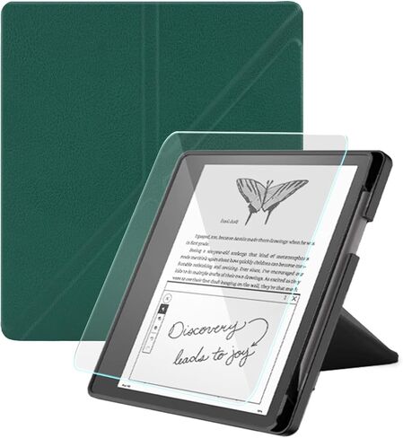 حافظة لجهاز Kindle Scribe، تتضمن واقي شاشة، وغطاء حامل من جلد البولي يوريثان الفاخر مع خاصية النوم/الاستيقاظ التلقائي وحامل أقلام لجهاز Kindle Scribe مقاس 10.2 بوصة (إصدار 2022/2024)، أخضر داكن in Kuwait