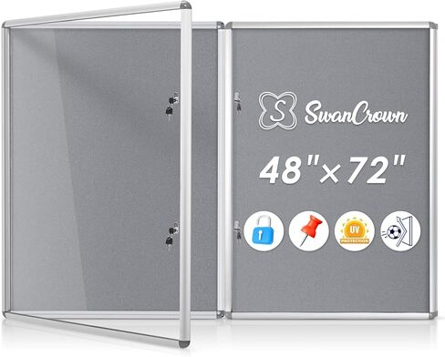 SWANCROWN Enclosed Bulletin Board 36x24 in, Tamperproof Lockable Grey Felt Board Wall Display Case for Office School Home, Aluminum Frame in Kuwait