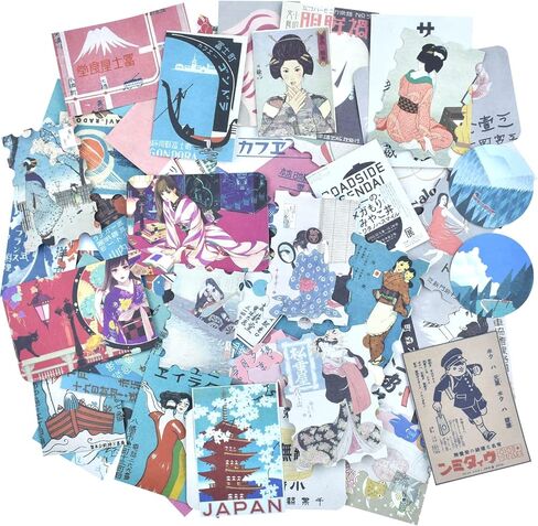 Vintage Paper Stickers Set 60 Pieces Japanese Style Self-Adhesive DIY Sticker for Journaling Scrapbook Planner Art Craft Diary Envelope Letter Card Laptop Journals Water Bottle Scrapbooking Material in Kuwait