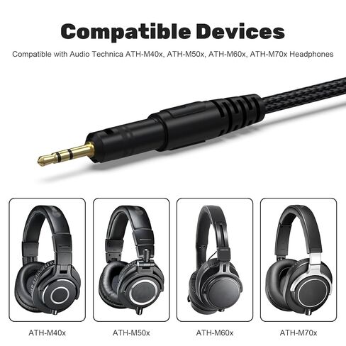 كابل صوت USB C بديل إلى 2.5 مم متوافق مع Audio Technica ATH-M40x، ATH-M50x، ATH-M60x، سماعة رأس ATH-M70x، سلك Aux لهاتف iPhone 15/16، iPad، Samsung، الكمبيوتر الشخصي، الهاتف الذكي in Saudi Arabia