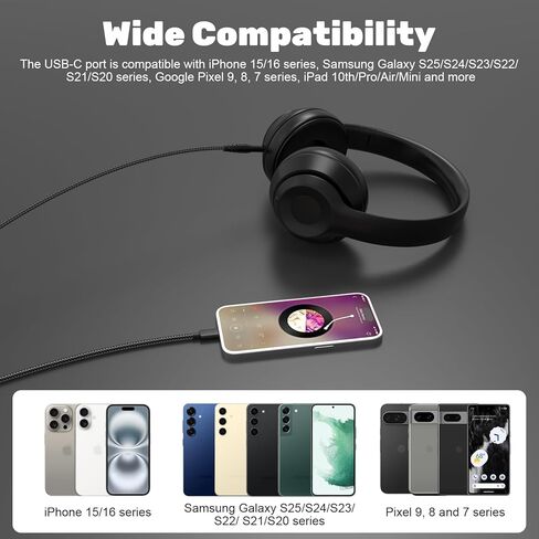 كابل صوت USB C بديل إلى 2.5 مم متوافق مع Audio Technica ATH-M40x، ATH-M50x، ATH-M60x، سماعة رأس ATH-M70x، سلك Aux لهاتف iPhone 15/16، iPad، Samsung، الكمبيوتر الشخصي، الهاتف الذكي in Saudi Arabia