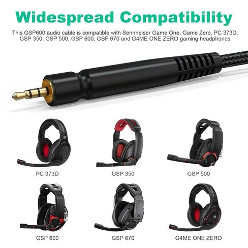 Toxaoii GSP 600 Cable Replacement Audio Cable for Sennheiser GSP 670, GSP 600, GSP 500, GSP 350, PC 373D, Game One, Game Zero, G4ME ONE Headphone, 2.5 to 3.5 mm Aux Cord 6.5 FT in Saudi Arabia