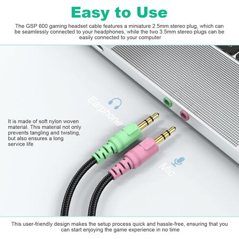 Toxaoii GSP 600 Cable Replacement Audio Cable for Sennheiser GSP 670, GSP 600, GSP 500, GSP 350, PC 373D, Game One, Game Zero, G4ME ONE Headphone, 2.5 to 3.5 mm Aux Cord 6.5 FT in Saudi Arabia
