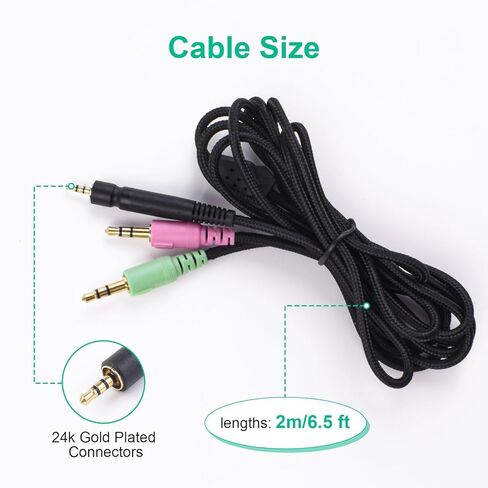 Toxaoii GSP 600 Cable Replacement Audio Cable for Sennheiser GSP 670, GSP 600, GSP 500, GSP 350, PC 373D, Game One, Game Zero, G4ME ONE Headphone, 2.5 to 3.5 mm Aux Cord 6.5 FT in Saudi Arabia