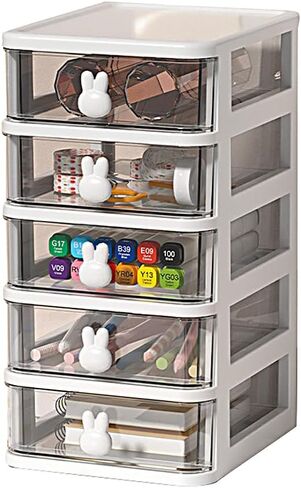 5 Drawer Storage Organizer, Transparent Plastic Organizer, Large Capacity Multi-Level Drawer for Makeup for Home, Office in Saudi Arabia