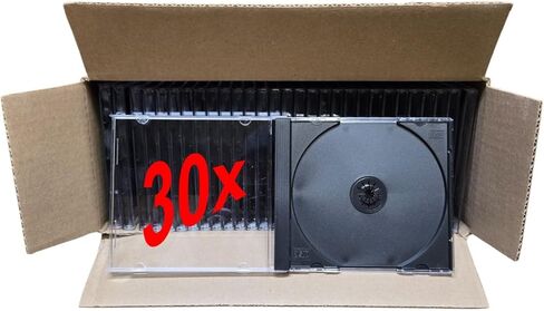 Standard Disc Clear Jewel Cases, Black Trays with Insert Clips, Holds One CD/DVD/Blu-Ray, 30 Pack (Boxed) in Saudi Arabia