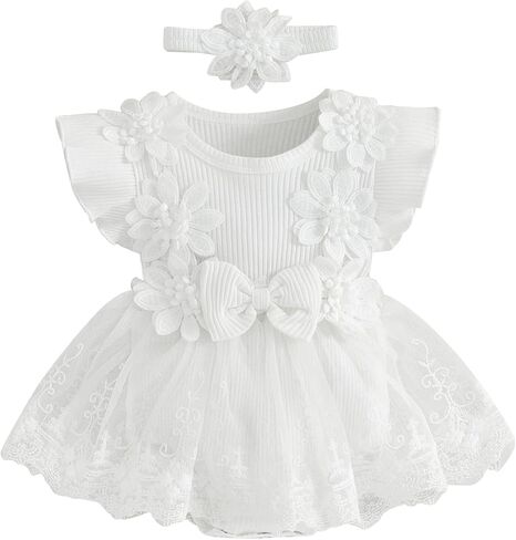 Baby Girl Dress Romper Flowers Embroidery Baby Lace Romper Infant Girl Summer Spring Clothes With Headband in Saudi Arabia