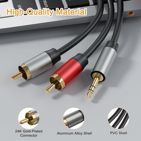 كابل Vancle 3.5 مم إلى 2RCA، محول مقبس سماعة رأس 4.9 قدم Aux إلى 2RCA ذكر إلى ذكر، سلك مساعد مقسم ستيريو HiFi 1/8 Y للهواتف، ومكبرات الصوت، والكمبيوتر اللوحي، وMP3، ومكبرات الصوت، HDTV in Saudi Arabia