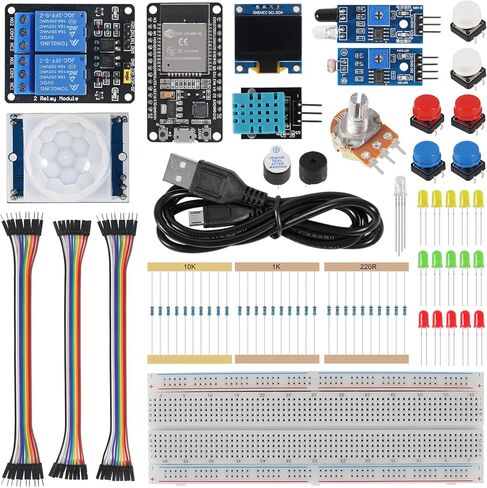 95 قطعة من مجموعة المبتدئين الأساسية لـ ESP32 ESP-32S WiFi Development Kit لمجموعة Arduino Project Learning Kit مع البرامج التعليمية ESP32 Kit مع صندوق in Saudi Arabia