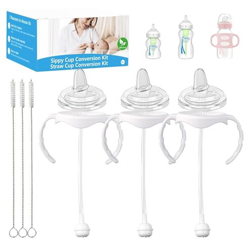 Straw Cup Conversion Kit Compatible with Dr. Brown's Wide-Neck Baby Bottles,Toddler Transition Kit with Soft Straw Nipple,Bottle Handles,Storage Bottle Caps (Model 2) in Saudi Arabia