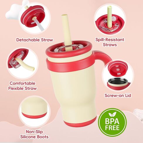 14oz Toddler Sippy Cup Vacuum Insulated Stainless Steel Kids Cup with Handle, Spill-Proof Straw, Leak-Proof Travel Cup for Home or On-the-Go in Saudi Arabia