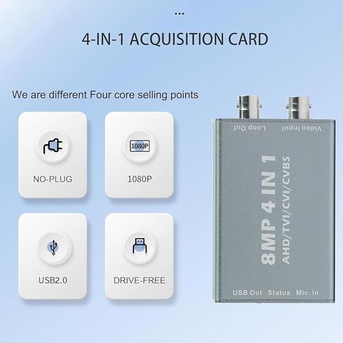 بطاقة التقاط BNC مع Loopout، 8 ميجابكسل AHD/TVI/CVI/CVBS/RCA إلى بطاقة التقاط فيديو USB، بطاقة التقاط BNC إلى USB لبث الألعاب وتسجيل الفيديو لنظام التشغيل Windows أو Linux in Kuwait