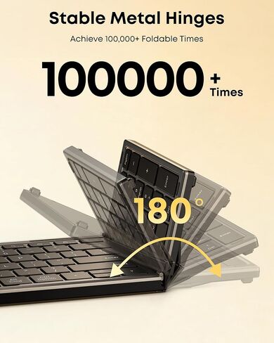 مجموعة لوحة مفاتيح وماوس محمولة قابلة للطي، اتصال Bluetooth1/2+USB A+Type C(4 في 1)، قفل لوحة المفاتيح، تصميم صامت لاسلكي قابل للطي بالحجم الكامل للسفر/المنزل/المكتب - أسود رمادي in Kuwait