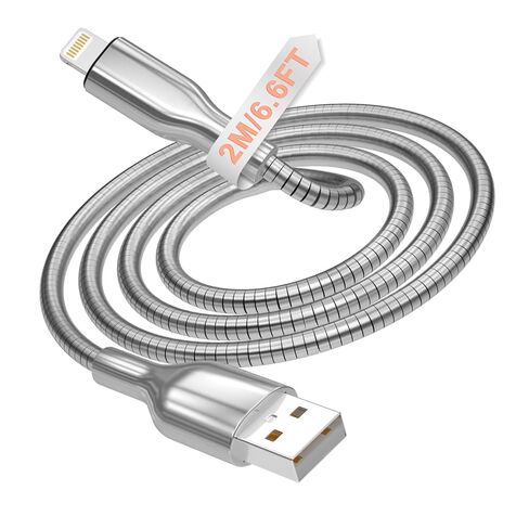 كابل USB A إلى Lightning مجدول معدني بطول 6.6 أقدام، سلك شاحن مقاوم للمضغ للقطط والكلاب، شحن سريع ومزامنة البيانات، كابل شحن معدني Lightning لهاتف iPhone 14/13/12/11/8/7/6/X/XS/XR in Kuwait