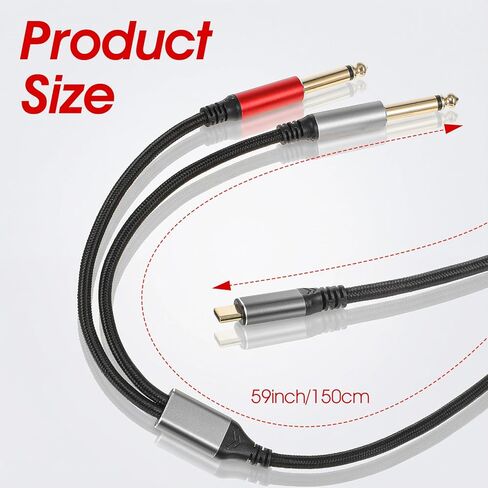 Type C Aux to USB C to 1/4 Inch Audio Cable Stereo Splitter Auxiliary Cord to- USB-C Dual for Smartphone, Tablet, Laptop Link Amplifier, Speaker - 4.9 Feet in Saudi Arabia