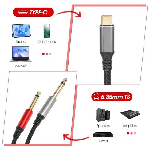 Type C Aux to USB C to 1/4 Inch Audio Cable Stereo Splitter Auxiliary Cord to- USB-C Dual for Smartphone, Tablet, Laptop Link Amplifier, Speaker - 4.9 Feet in Saudi Arabia