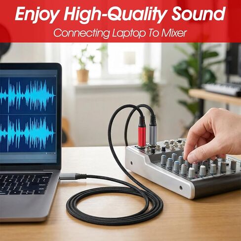 Type C Aux to USB C to 1/4 Inch Audio Cable Stereo Splitter Auxiliary Cord to- USB-C Dual for Smartphone, Tablet, Laptop Link Amplifier, Speaker - 4.9 Feet in Saudi Arabia
