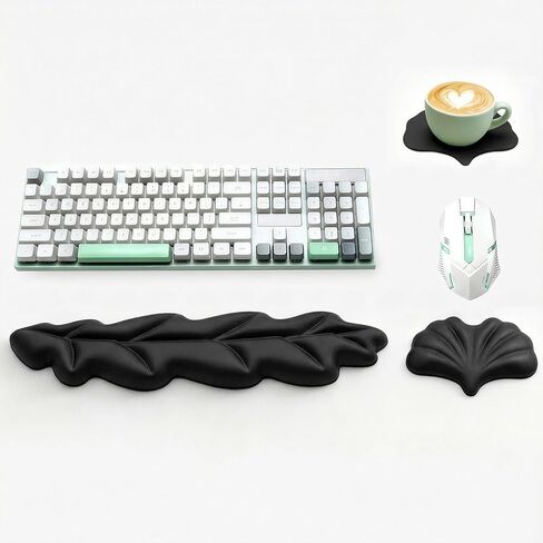 Ergonomic Leaf Keyboard and Mouse Wrist Rest Set, Extra Wide & Thick Memory Foam for Carpal Tunnel Pain Relief, Non-Slip Base, PC/Mac/Laptop, Gift for Office Work, Gaming in Saudi Arabia