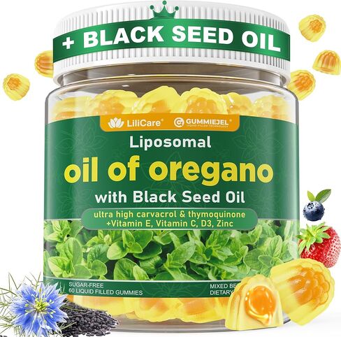 زيت من أوريجانو مع صمغ بذرة سوداء مملوءة بالزيت - شهرين إمدادات - ، Aceite de oregano capsulas البديل العضوي ، carvacrol & thymoquinone مع فيتامين E ، C ، D3 ، الزنك ، شكل الشحوم ، خالية من السكر in Saudi Arabia