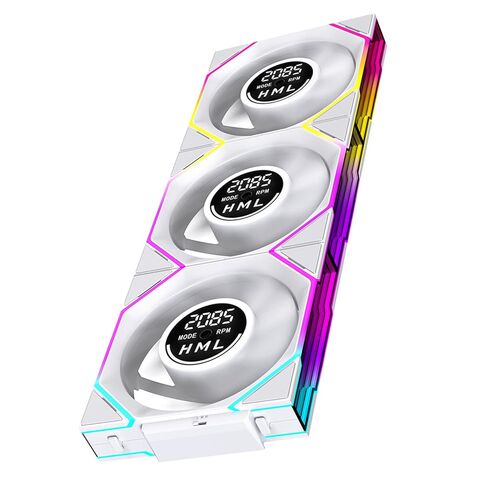 مروحة حافظة Jungle Leopard JM V4 مقاس 120 ملم|مروحة سلسلة ديزي لتبريد الكمبيوتر PC ARGB CPU | شاشة رقمية ثلاثية الأوضاع|تصميم مرآة لا متناهية|600-2100 4Pin PWM Contro (أبيض للأمام 3 عبوات) in Kuwait