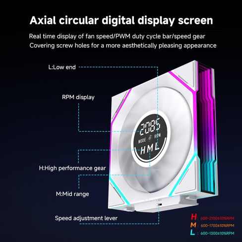 مروحة حافظة Jungle Leopard JM V4 مقاس 120 ملم|مروحة سلسلة ديزي لتبريد الكمبيوتر PC ARGB CPU | شاشة رقمية ثلاثية الأوضاع|تصميم مرآة لا متناهية|600-2100 4Pin PWM Contro (أبيض للأمام 3 عبوات) in Kuwait