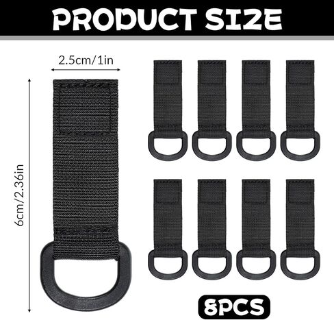 8 PCS D Ring Straps with Hooks, Black Nylon Fastening Strap for Backpack, Water Bottle Key Holder for Backpack Webbing Attachment in Saudi Arabia
