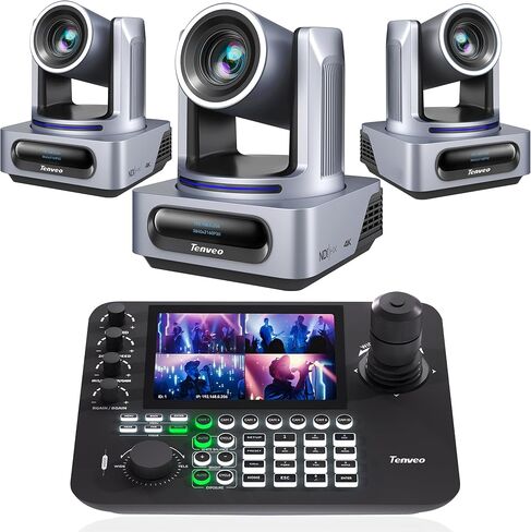 مجموعة/عدة كاميرا ووحدة تحكم Tenveo 4K NDI PTZ، كاميرا 4K 20X AI تتبع NDI/SDI/HDMI/USB3.0/LAN/PoE PTZ (3 قطع) ووحدة تحكم NDI PTZ بشاشة رباعية مقاس 7 بوصة لمؤتمر البث المباشر للكنيسة in Kuwait