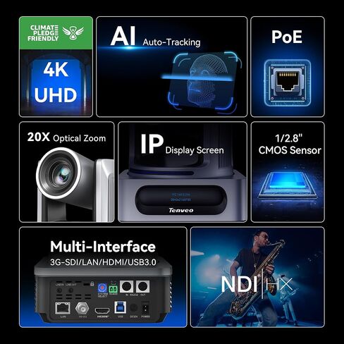 مجموعة/عدة كاميرا ووحدة تحكم Tenveo 4K NDI PTZ، كاميرا 4K 20X AI تتبع NDI/SDI/HDMI/USB3.0/LAN/PoE PTZ (3 قطع) ووحدة تحكم NDI PTZ بشاشة رباعية مقاس 7 بوصة لمؤتمر البث المباشر للكنيسة in Kuwait