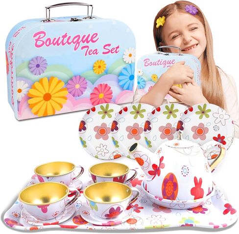 SMILESSKIDDO 15pcs Tea Party Set for Little Girls - Princess Tea Party Sets,Kids Kitchen Pretend Play Toys - Toddler Tea Party Sets for Girl 3-5, Girls Tea Party Set Gift for 3 4 5 6 7 8 Girl (Pink) in Kuwait