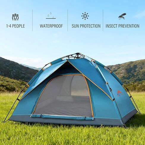 Quick Set Up Waterproof 4-Person Camping Tent with Bug Netting - Instant Pop-Up Tent for Family Camping & Hiking | All-Weather 4-Season Outdoor Shelter in Saudi Arabia