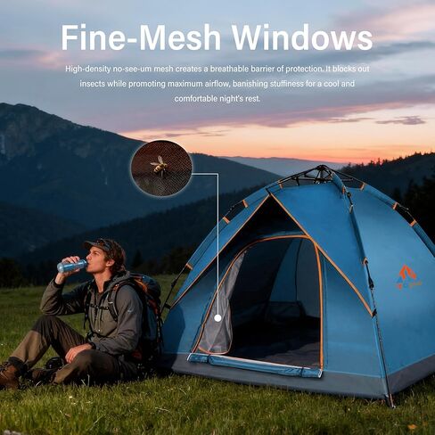 Quick Set Up Waterproof 4-Person Camping Tent with Bug Netting - Instant Pop-Up Tent for Family Camping & Hiking | All-Weather 4-Season Outdoor Shelter in Saudi Arabia