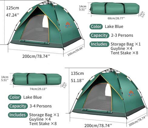 Quick Set Up Waterproof 4-Person Camping Tent with Bug Netting - Instant Pop-Up Tent for Family Camping & Hiking | All-Weather 4-Season Outdoor Shelter in Saudi Arabia