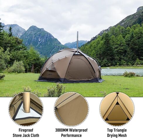 خيمة التخييم الساخنة خيمة قبة خيمة موقد الخشب قائمة بذاتها، خيمة POMOLY Dome X6 4 الموسم لمدة 2-4 أشخاص على الظهر، والمشي لمسافات طويلة، والصيد in Saudi Arabia