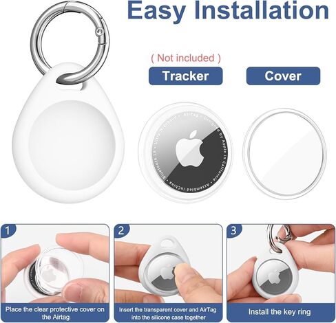 4 عبوات من حامل بطاقات الهواء لعلامات Apple Air مع سلسلة مفاتيح، حافظة واقية مقاومة للماء ومقاومة للصدمات من مادة TPU الناعمة للمفتاح والأمتعة وطوق الحيوانات الأليفة (أسود + أبيض + رمادي + أزرق داكن) in Kuwait