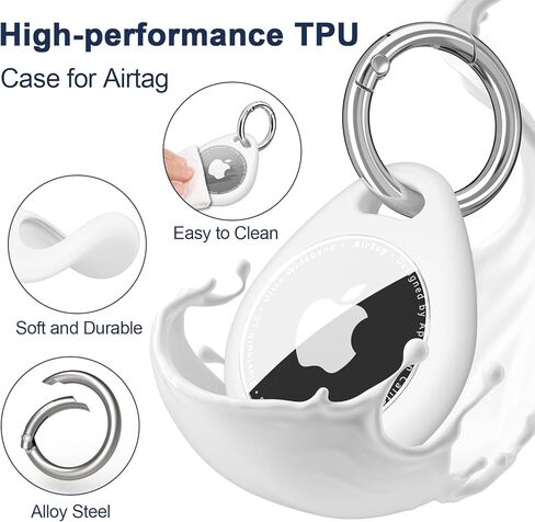 4 عبوات من حامل بطاقات الهواء لعلامات Apple Air مع سلسلة مفاتيح، حافظة واقية مقاومة للماء ومقاومة للصدمات من مادة TPU الناعمة للمفتاح والأمتعة وطوق الحيوانات الأليفة (أسود + أبيض + رمادي + أزرق داكن) in Kuwait