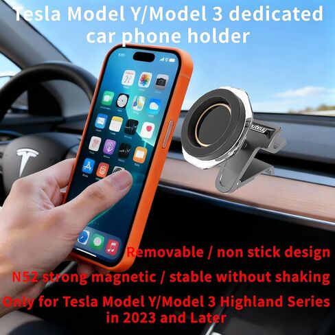 حامل هاتف سيارة مغناطيسي، حامل للهاتف الخلوي بفتحة تهوية لسلسلة Tesla Model Y/Model 3 Highland في 2023 وما بعده، ملحقات طراز 3/Y لـ MagSafe، متوافق مع iPhone 17 16 15 14 13 12 إلخ. in Saudi Arabia