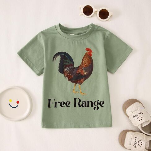 Toddler Baby Boy Farm Shirt Free Range Chicken Graphic T-Shirt Kids Funny Letter Summer Short Sleeve Tee Tops in Saudi Arabia