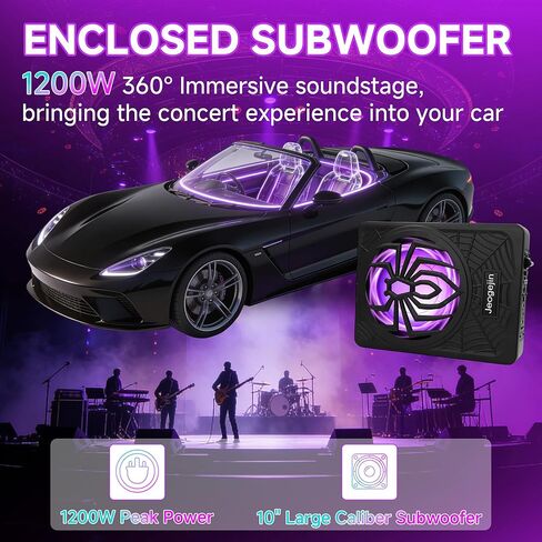 مكبرات صوت للسيارة مقاس 10 بوصات بقدرة 1200 وات مع مضخم صوت، ومضخم صوت للسيارة يتميز بإضاءة RGB، وممكن التطبيق، ومجال الصوت المحيطي، ومتوافق تمامًا مع سيارات الدفع الرباعي/الجيب/واجون فان in Kuwait