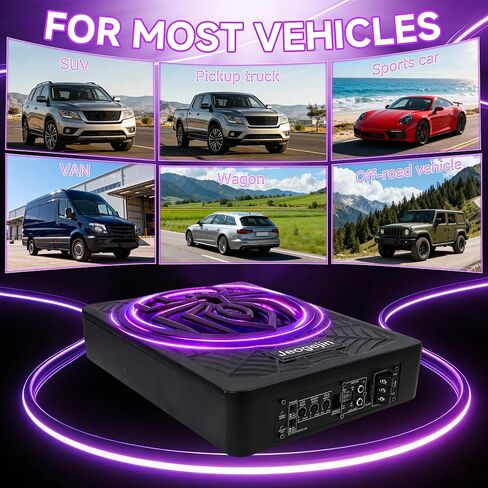مكبرات صوت للسيارة مقاس 10 بوصات بقدرة 1200 وات مع مضخم صوت، ومضخم صوت للسيارة يتميز بإضاءة RGB، وممكن التطبيق، ومجال الصوت المحيطي، ومتوافق تمامًا مع سيارات الدفع الرباعي/الجيب/واجون فان in Kuwait