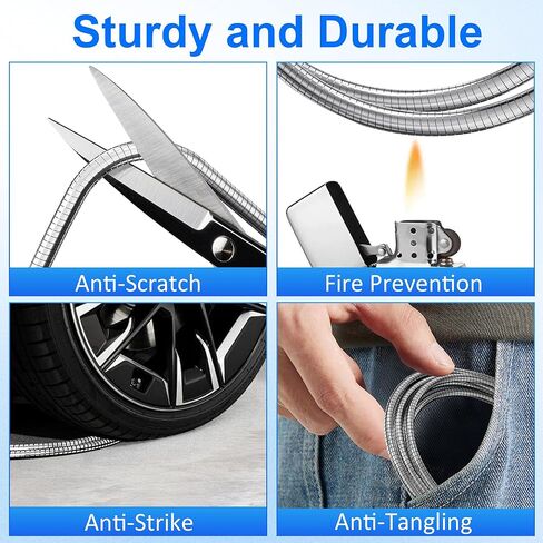 كابل شحن iPhone مقاوم للمضغ بطول 6.6أقدام، كابل USB إلى Lightning معتمد من MFi، سلك شاحن iPhone مضفر معدني فضي مع شحن سريع 3A، متوافق مع iPhone 14/13/12/11/8/7/6/X/XS/XR in Kuwait